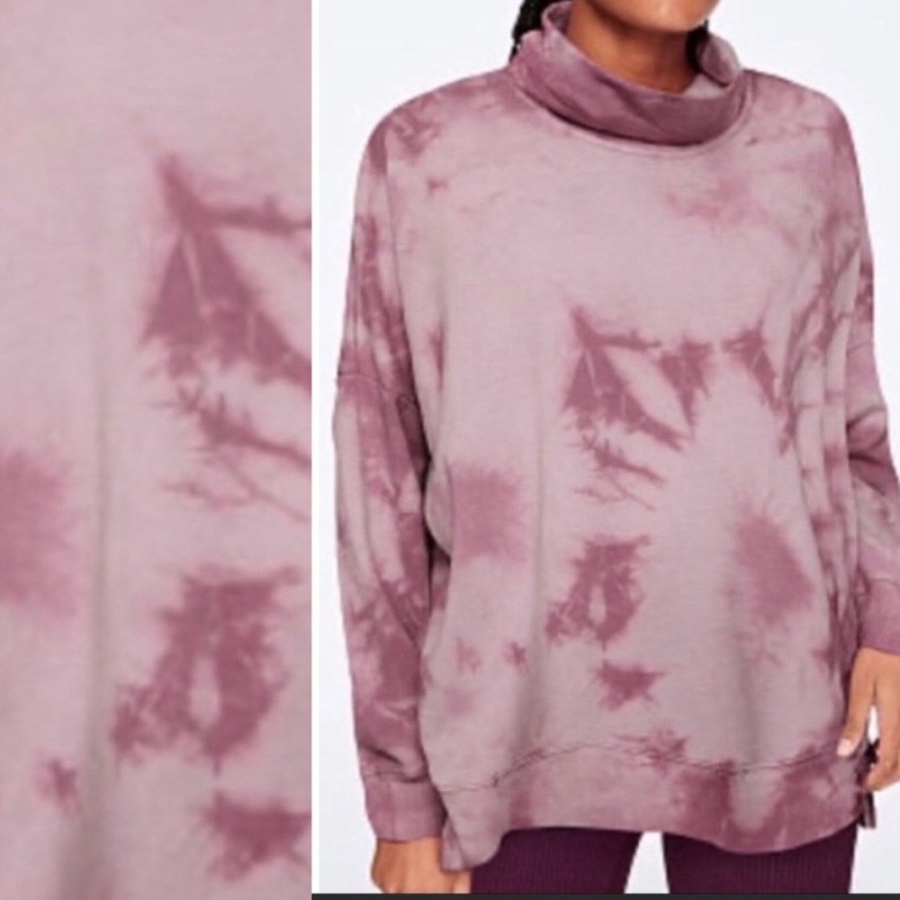 Pink Victoria’s Secret Tie Dye Loungewear Turtleneck Sweatshirt Pullover top